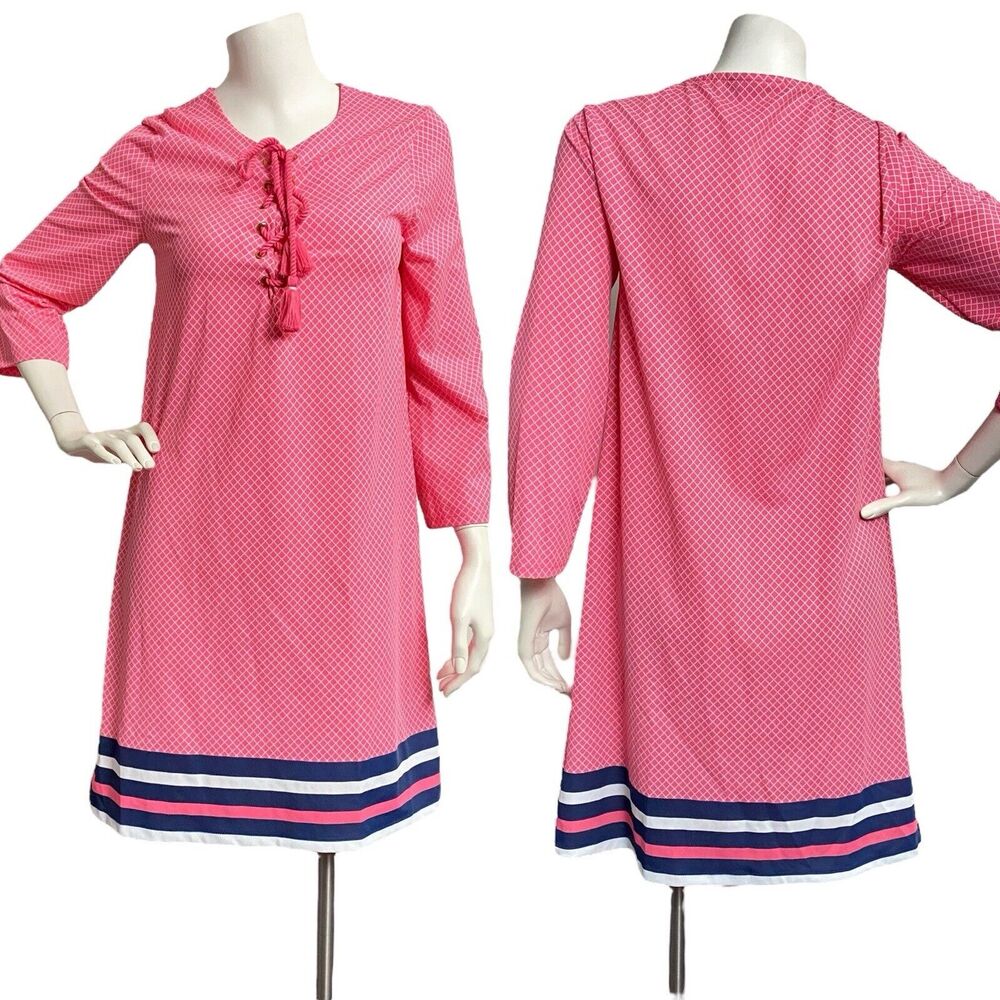 CABANA LIFE X TALBOTS Smooth Stretch Geo Pink Print Pink VNeck Tunic Small Dress